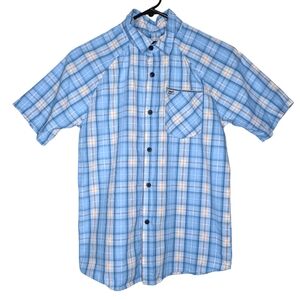 Hurley Boy's Blue Plaid Casual Button Down Short Sleeve Shirt Size Large 12-13Y